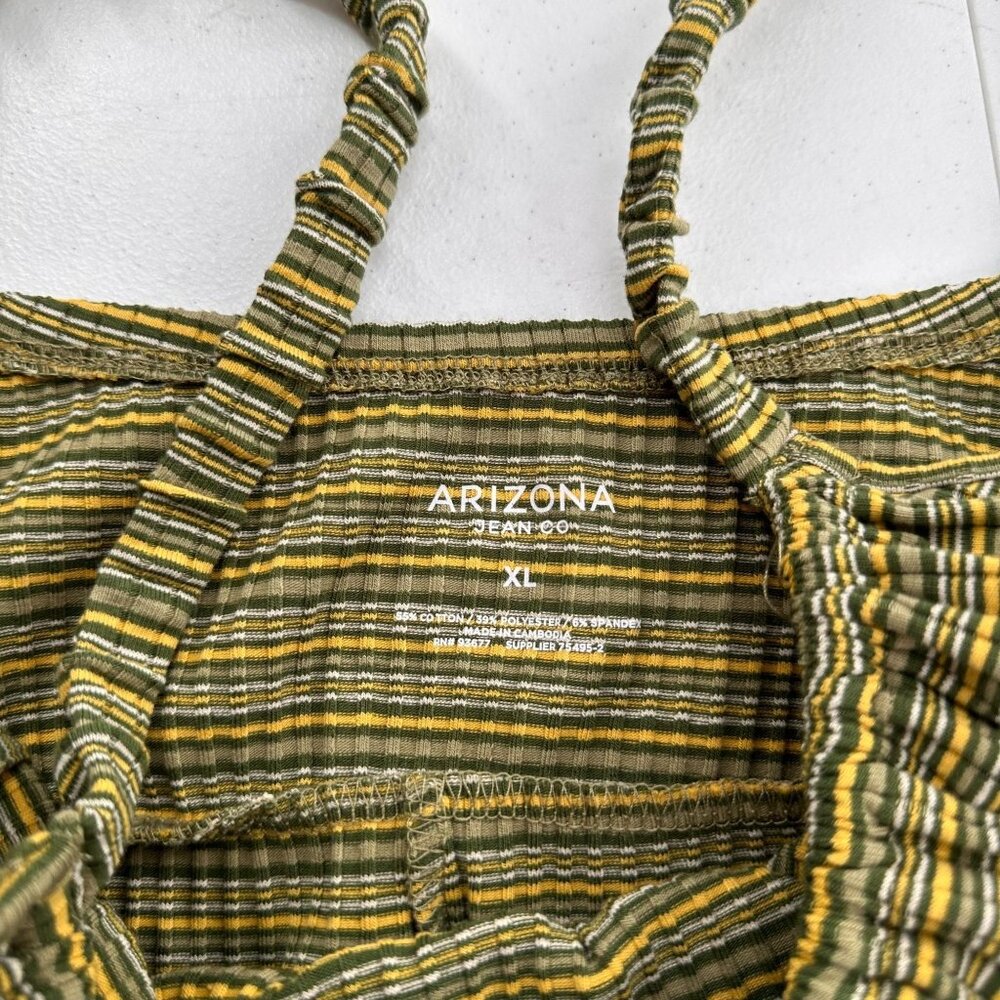 Arizona Jean Co Dress XL Green Yellow Striped Sleeveless Ruched Straps Retro - Picture 2 of 9